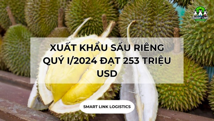 XUẤT KHẨU SẦU RIÊNG QUÝ I/2024 ĐẠT 253 TRIỆU USD