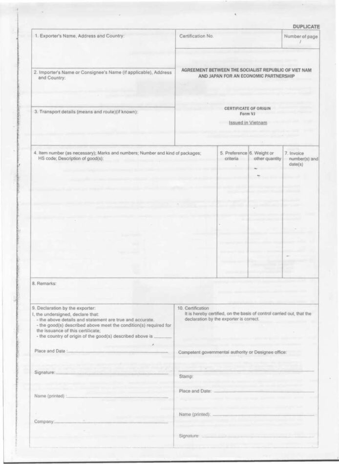 CO FORM VJ – IMPORTANT NOTES ON CERTIFICATE OF ORIGIN FORM VJ - Smartlink